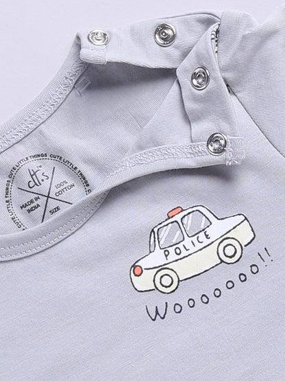 'Cars' Grey Cotton Knitted Full Sleeve Night Suit