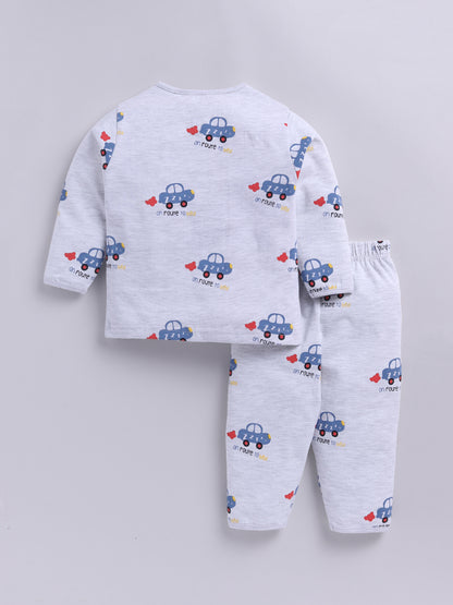 'Cars' Grey Cotton Knitted Full Sleeve Night Suit