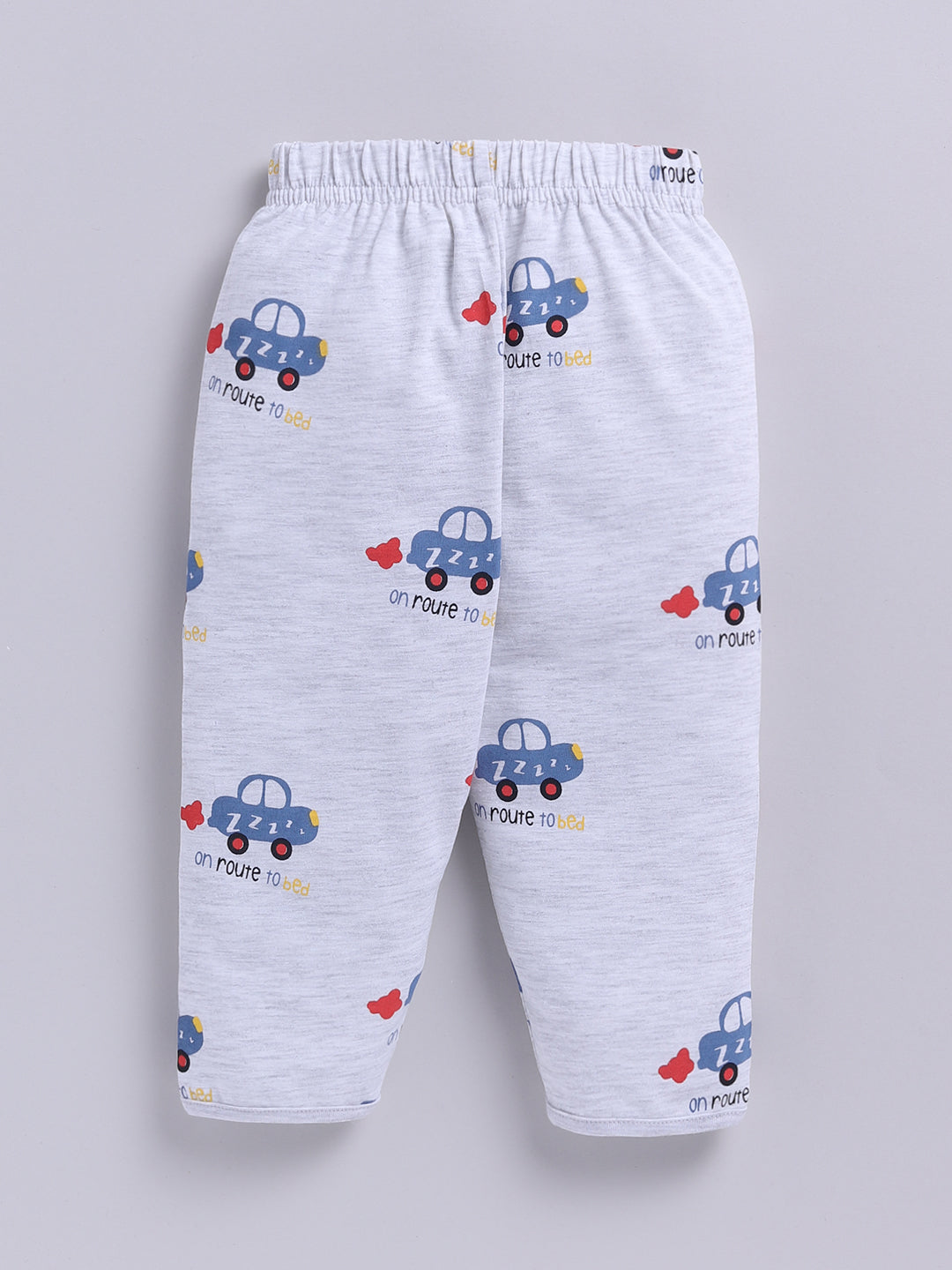 'Cars' Grey Cotton Knitted Full Sleeve Night Suit