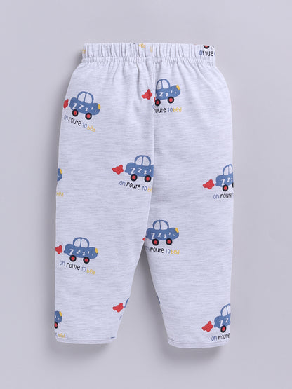 'Cars' Grey Cotton Knitted Full Sleeve Night Suit