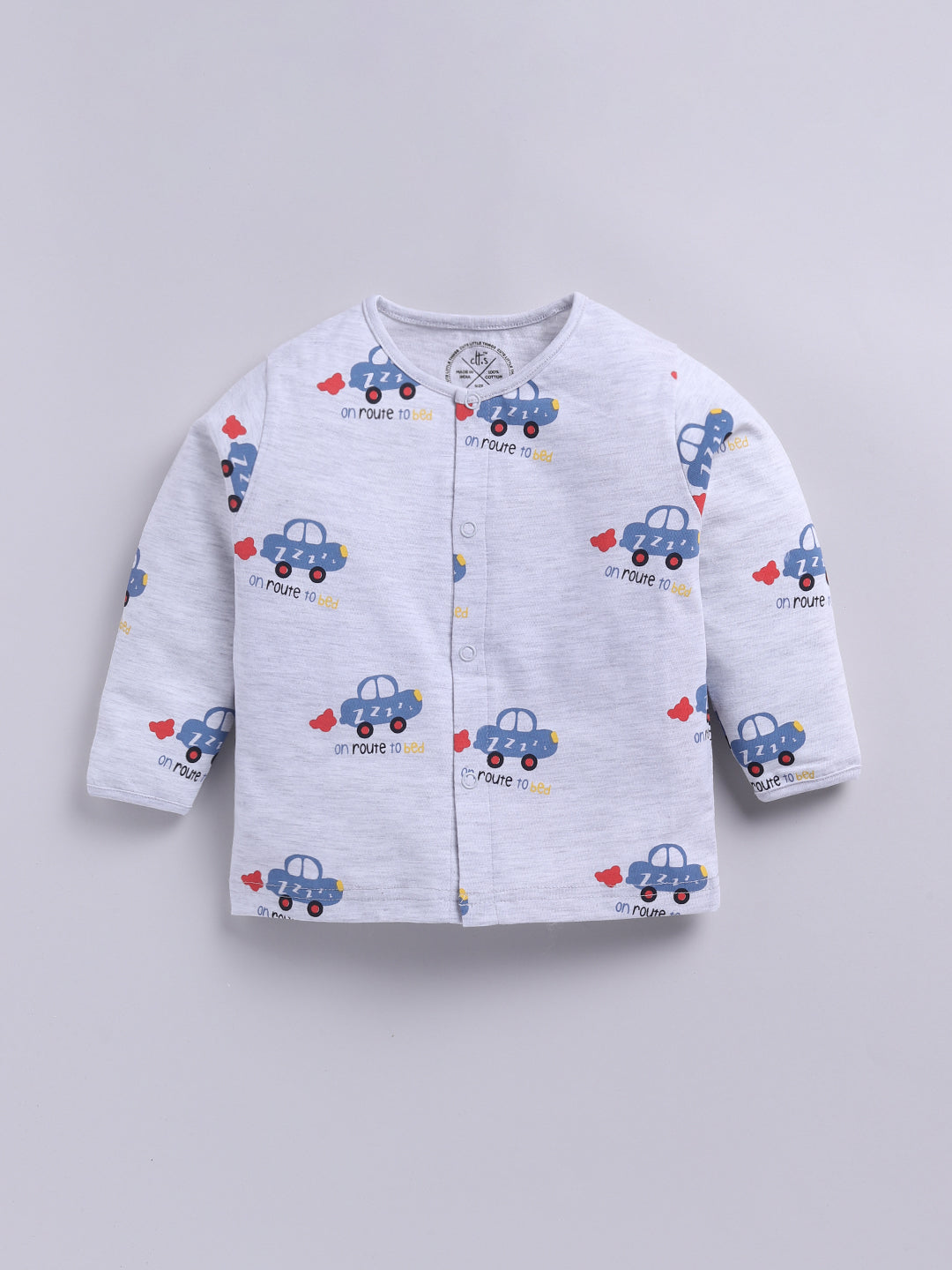 'Cars' Grey Cotton Knitted Full Sleeve Night Suit