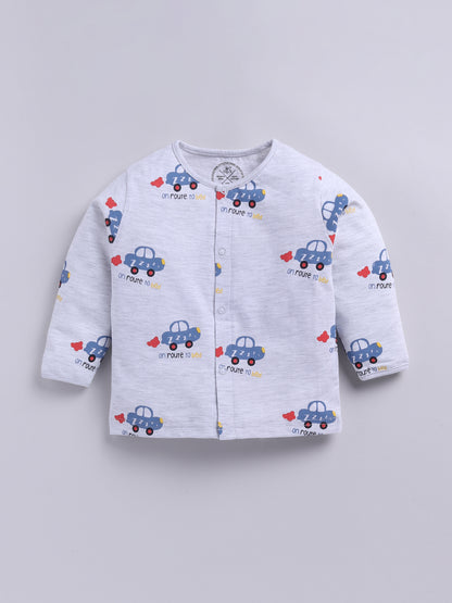 'Cars' Grey Cotton Knitted Full Sleeve Night Suit