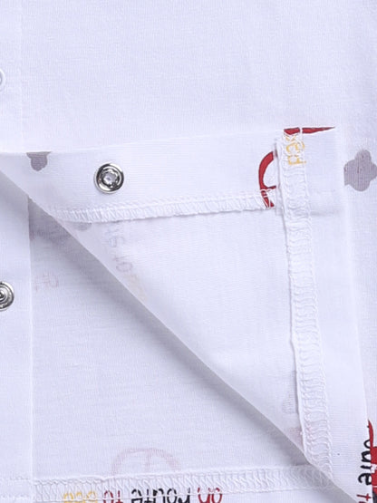 'Cars' White Cotton Knitted Full Sleeve Night Suit