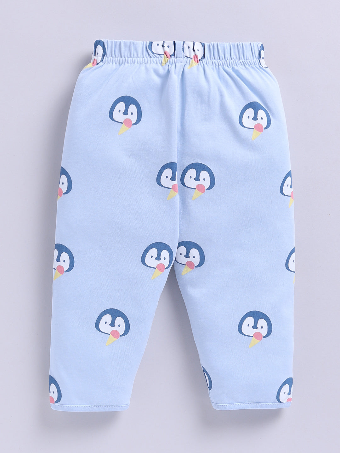 'Penguins' Blue Cotton Knitted Full Sleeve Night Suit
