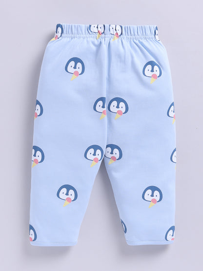 'Penguins' Blue Cotton Knitted Full Sleeve Night Suit