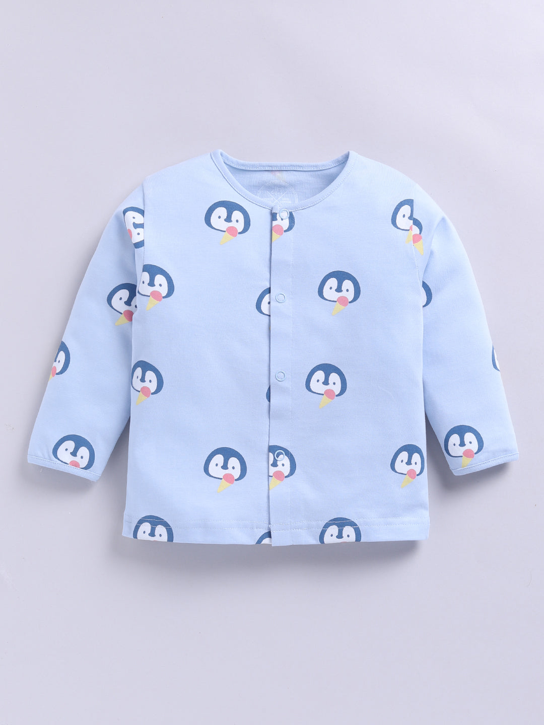 'Penguins' Blue Cotton Knitted Full Sleeve Night Suit