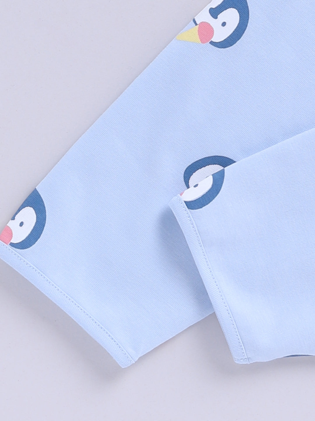 'Penguins' Blue Cotton Knitted Full Sleeve Night Suit