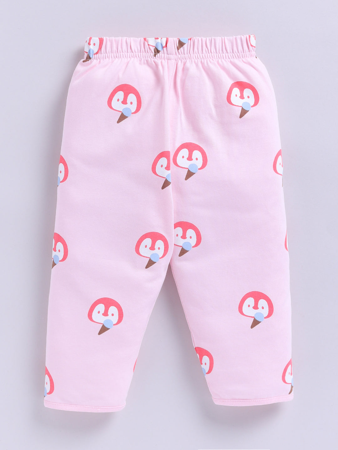 'Penguins' Pink Cotton Knitted Full Sleeve Night Suit
