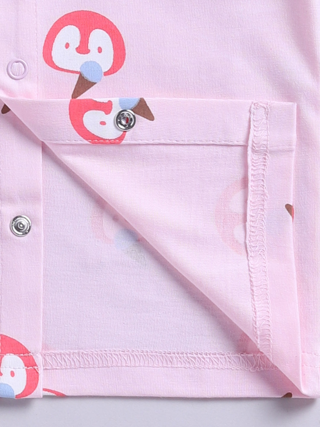 'Penguins' Pink Cotton Knitted Full Sleeve Night Suit