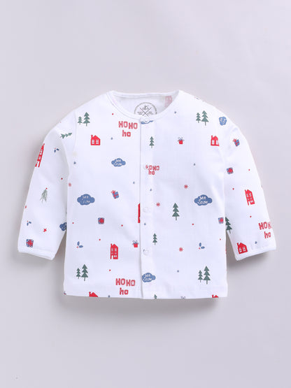 'Christmas' White Cotton Knitted Full Sleeve Night Suit