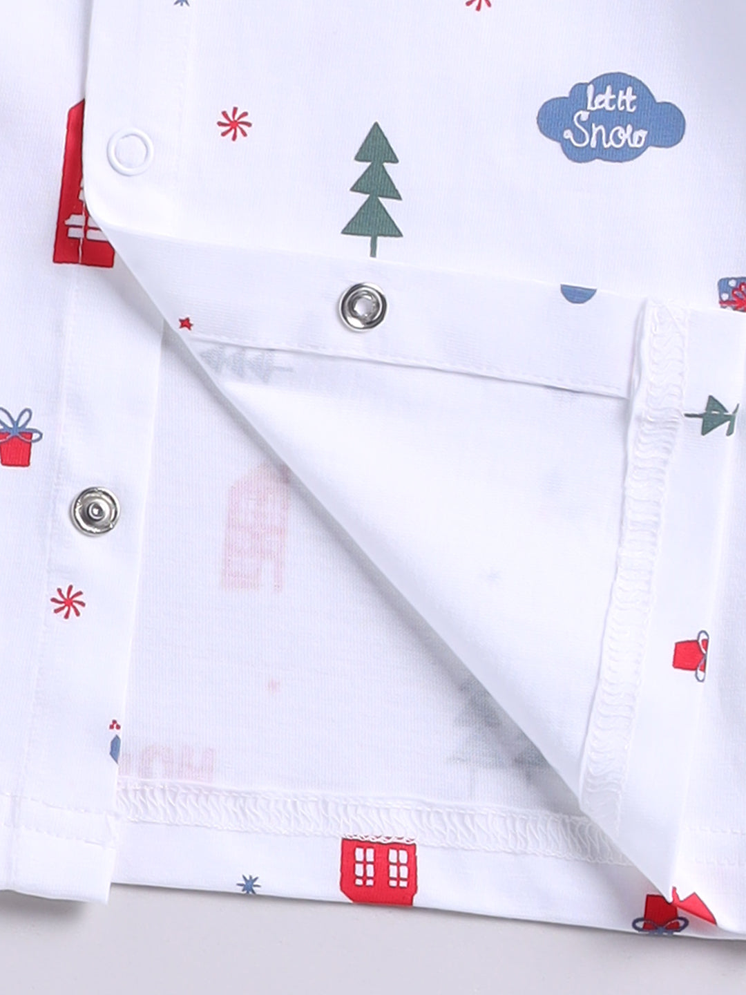 'Christmas' White Cotton Knitted Full Sleeve Night Suit