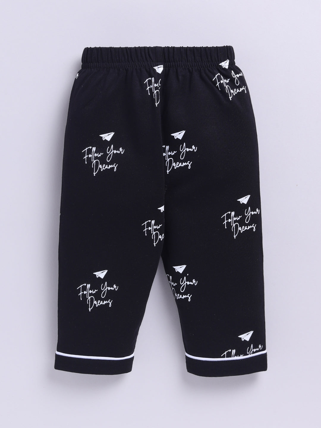 Black Cotton Knitted Typography Full Sleeve Night Suit