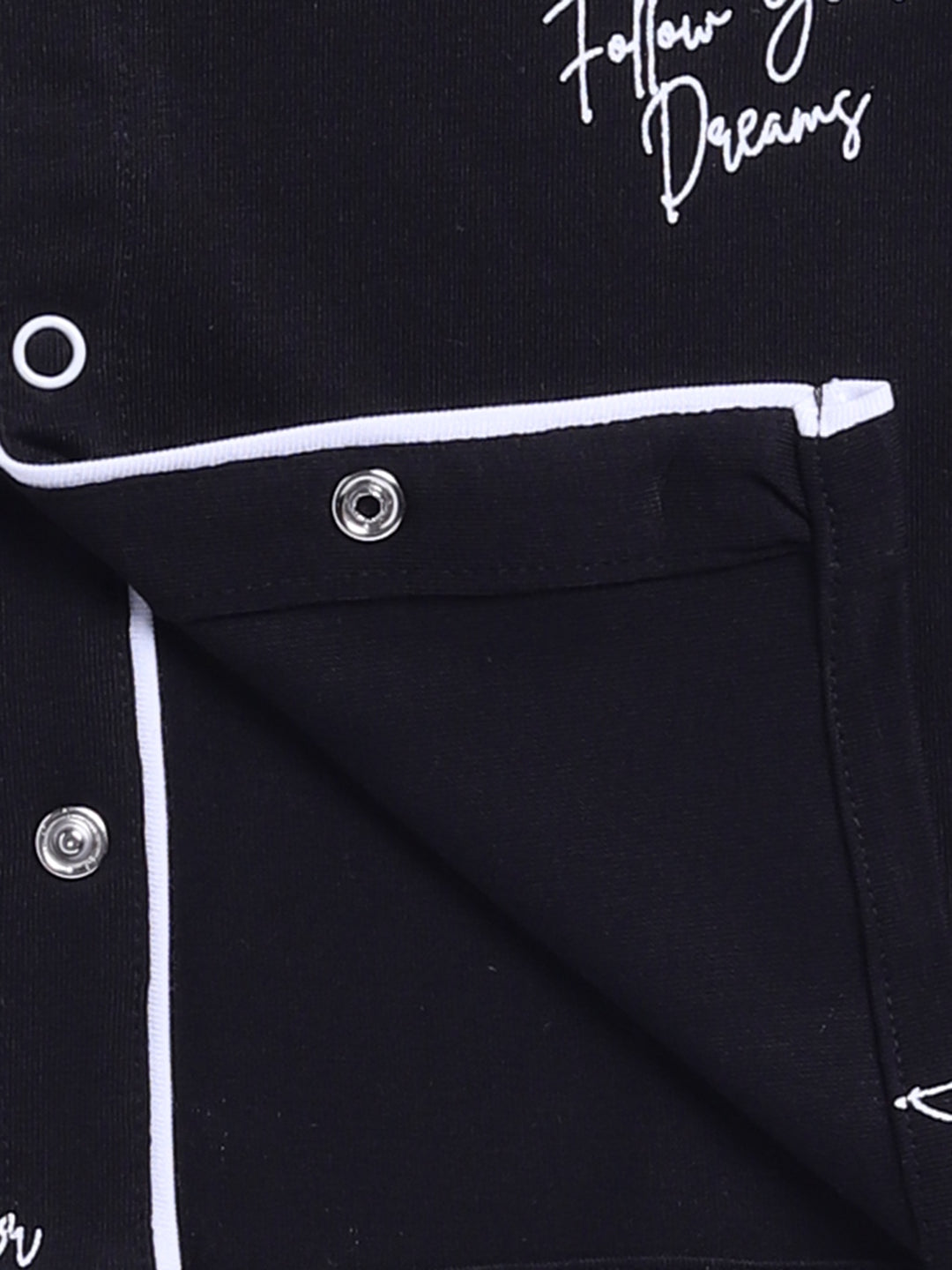 Black Cotton Knitted Typography Full Sleeve Night Suit