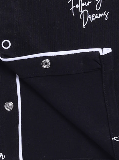 Black Cotton Knitted Typography Full Sleeve Night Suit