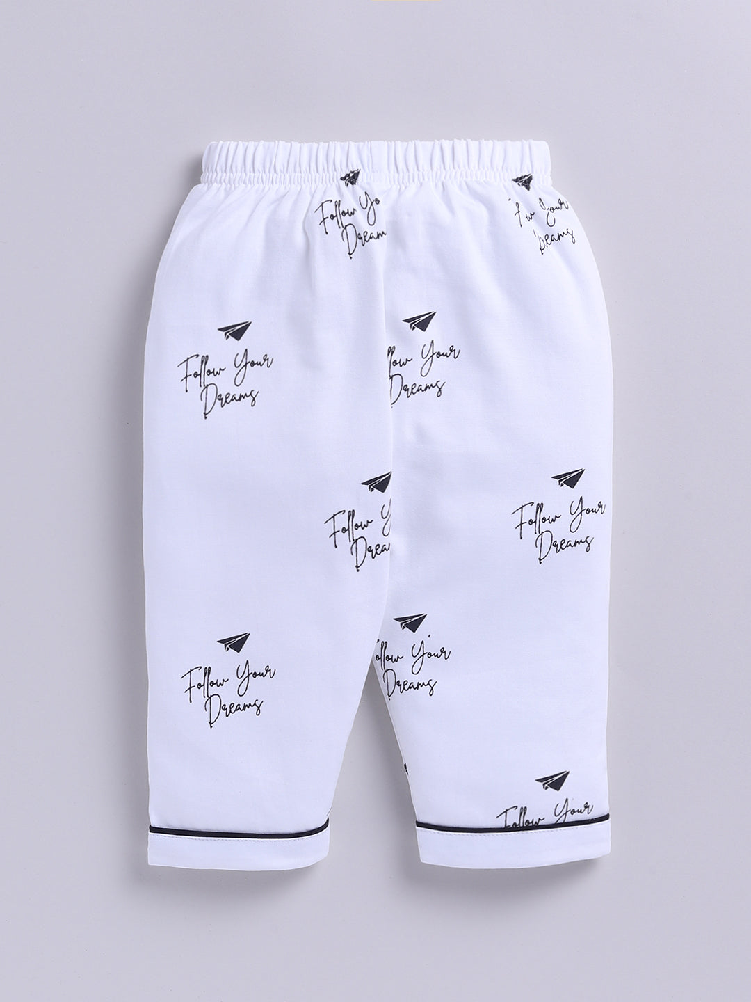 White Cotton Knitted Typography Full Sleeve Night Suit