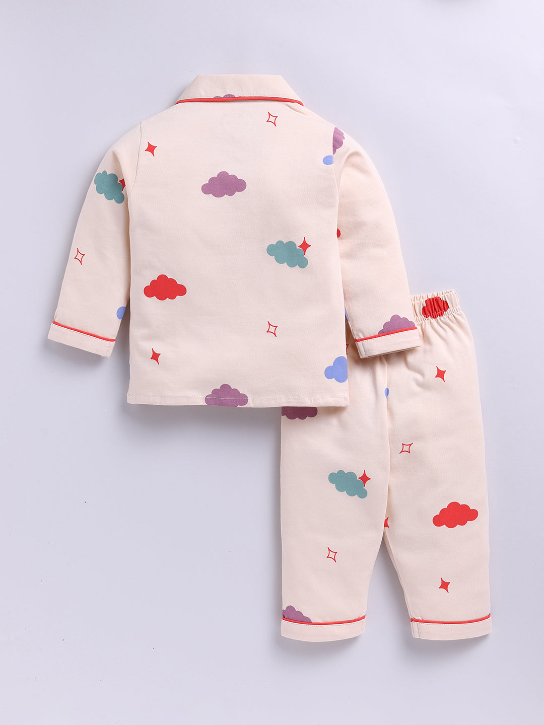 'Clouds' Beige Cotton Knitted Full Sleeve Night Suit