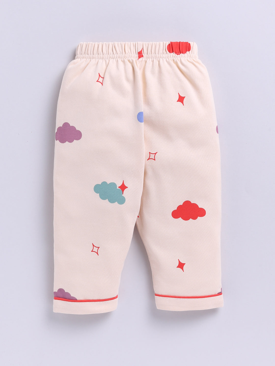 'Clouds' Beige Cotton Knitted Full Sleeve Night Suit