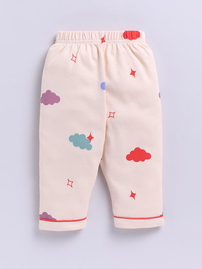 'Clouds' Beige Cotton Knitted Full Sleeve Night Suit