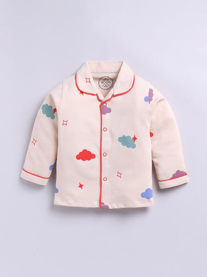 'Clouds' Beige Cotton Knitted Full Sleeve Night Suit