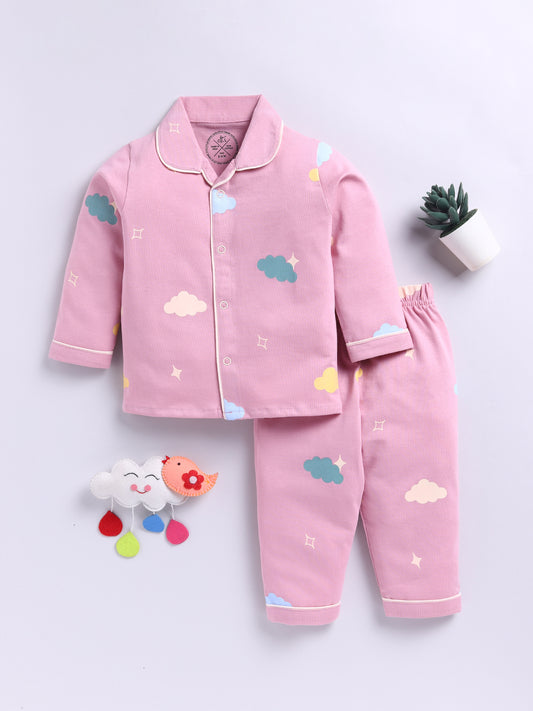 'Clouds' Mauve Cotton Knitted Full Sleeve Night Suit
