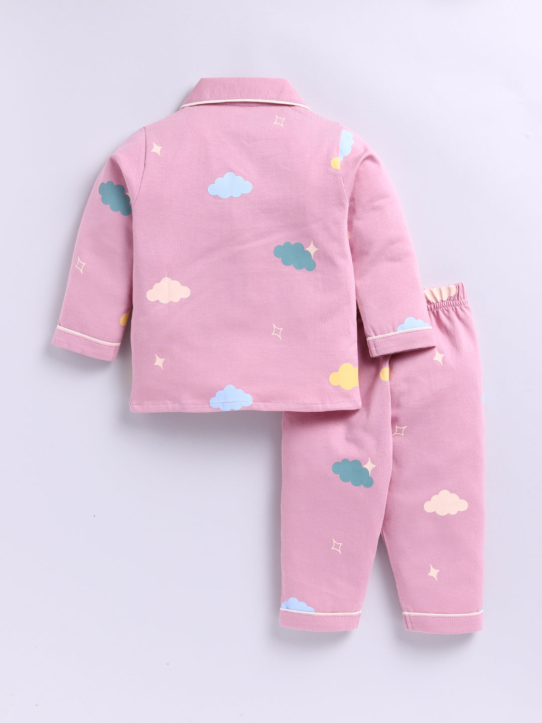 'Clouds' Mauve Cotton Knitted Full Sleeve Night Suit