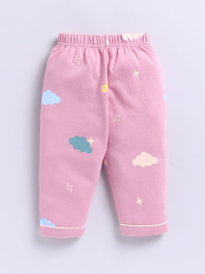 'Clouds' Mauve Cotton Knitted Full Sleeve Night Suit