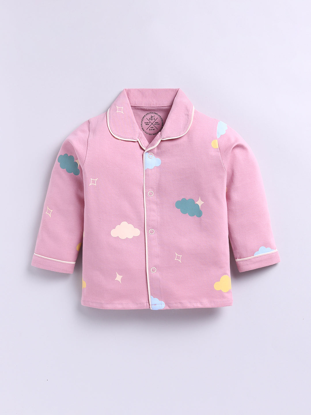 'Clouds' Mauve Cotton Knitted Full Sleeve Night Suit