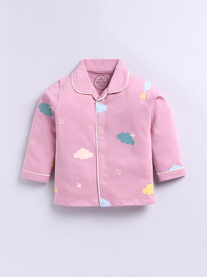 'Clouds' Mauve Cotton Knitted Full Sleeve Night Suit