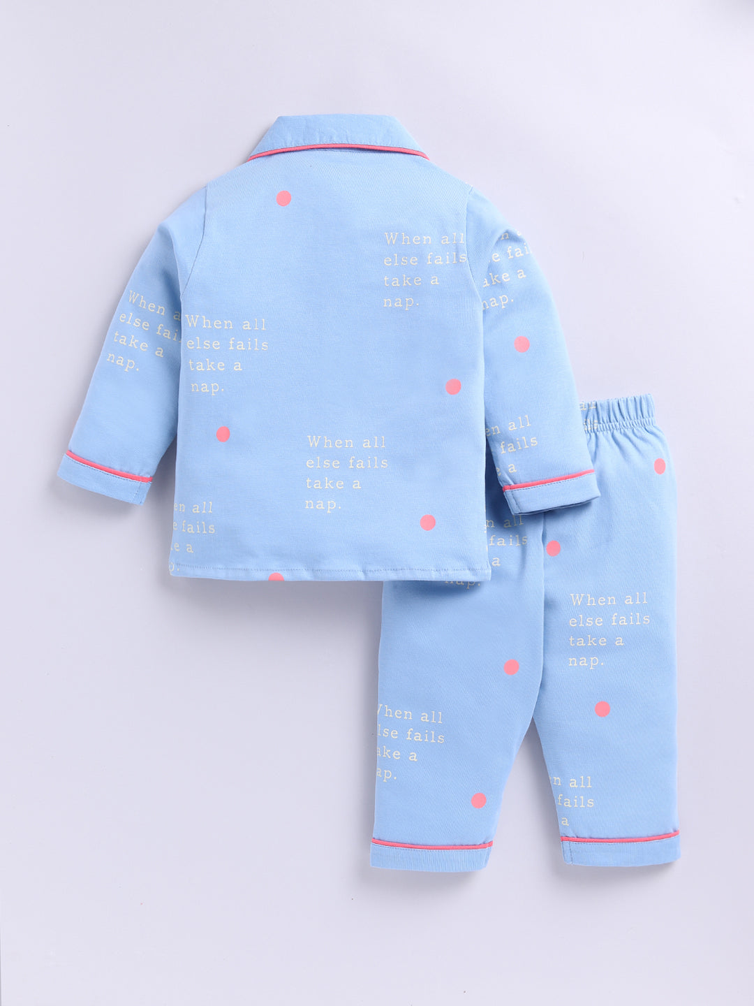 Blue Cotton Knitted Typography Full Sleeve Night Suit