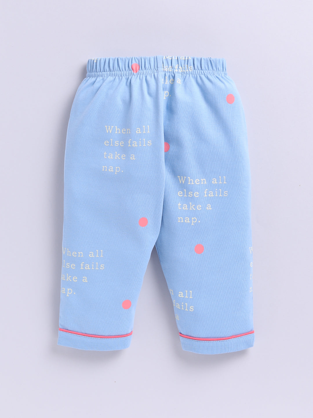 Blue Cotton Knitted Typography Full Sleeve Night Suit