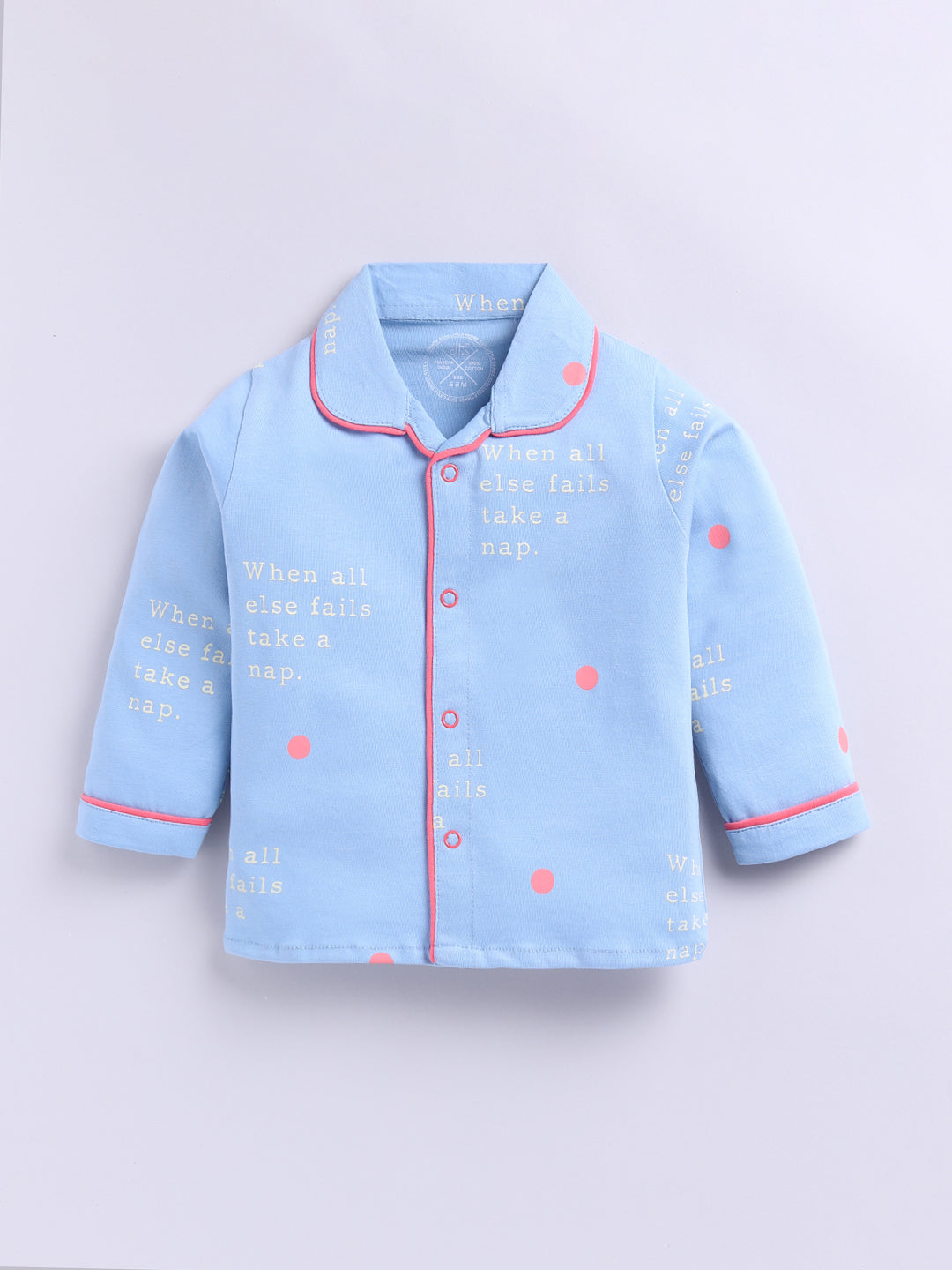 Blue Cotton Knitted Typography Full Sleeve Night Suit