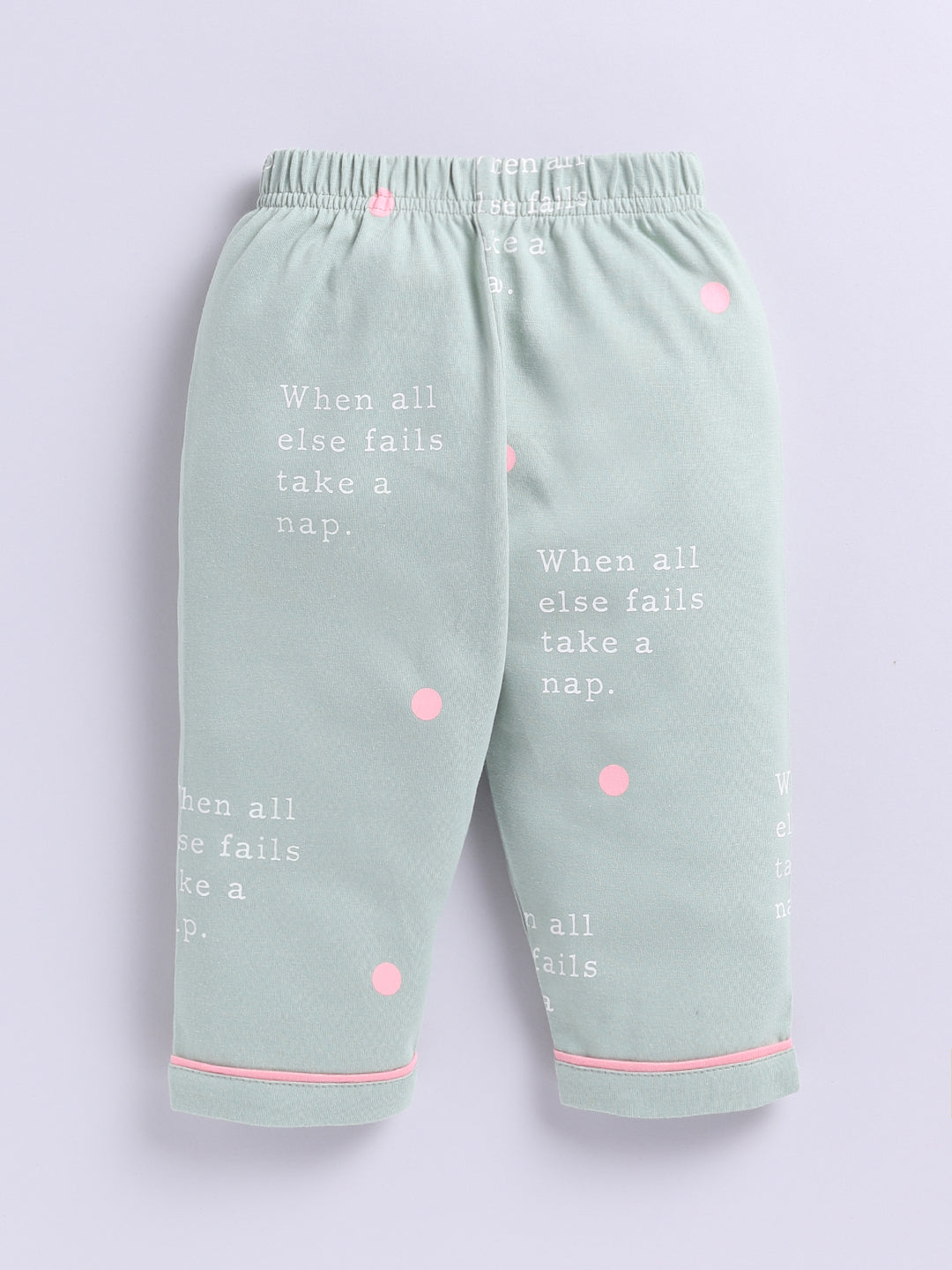 Green Cotton Knitted Typography Full Sleeve Night Suit