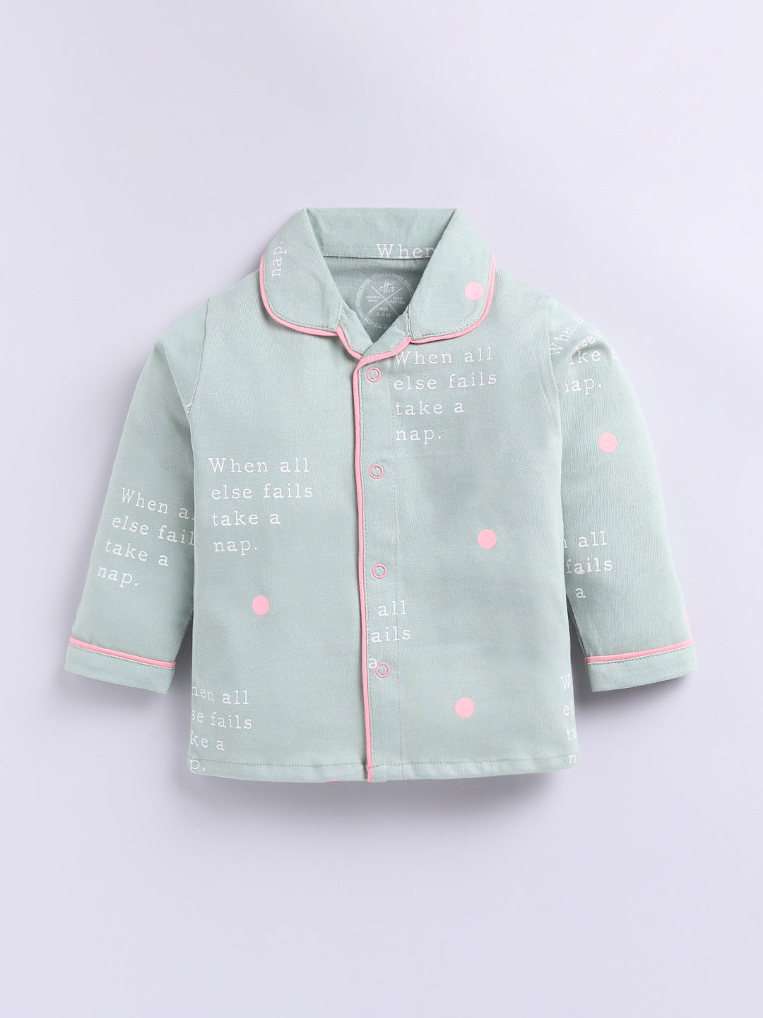 Green Cotton Knitted Typography Full Sleeve Night Suit