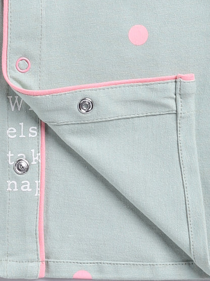 Green Cotton Knitted Typography Full Sleeve Night Suit