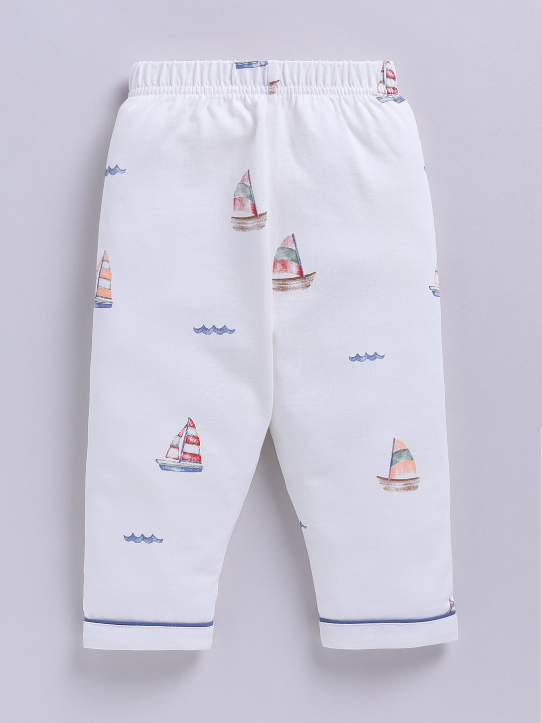 'Boats' Off-white Cotton Knitted Full Sleeve Night Suit