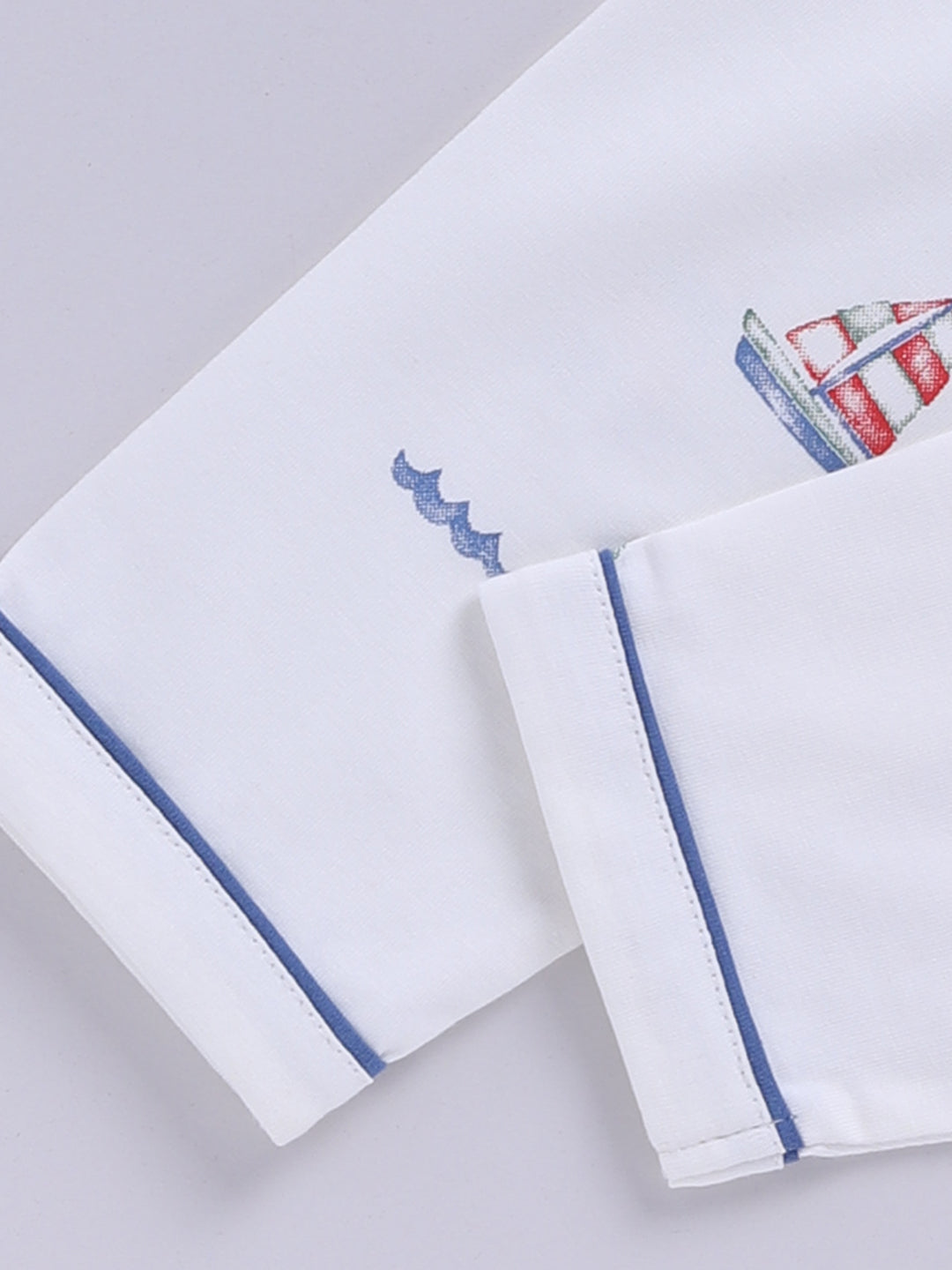 'Boats' Off-white Cotton Knitted Full Sleeve Night Suit