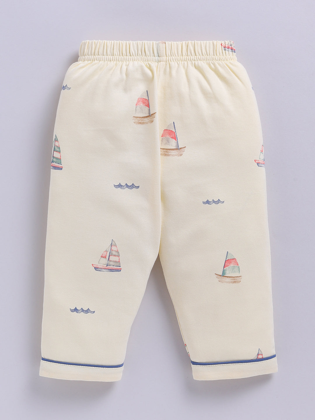 'Boats' Yellow Cotton Knitted Full Sleeve Night Suit