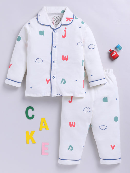 Off-white Cotton Typography Full Sleeve Night Suit