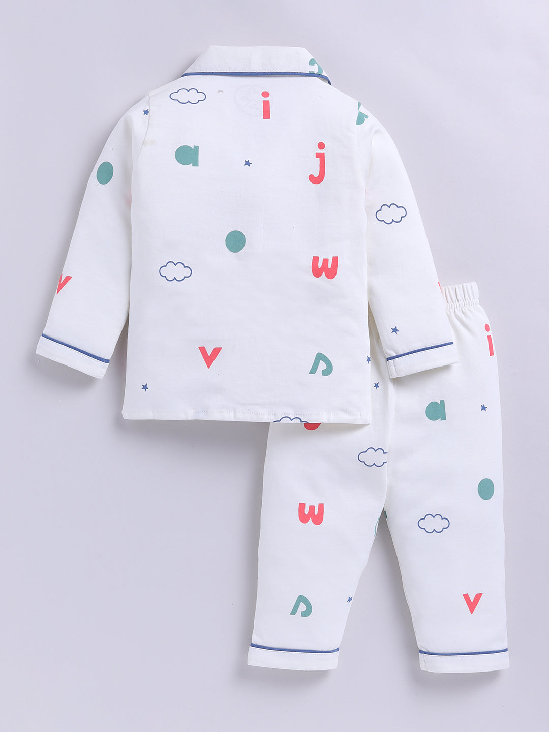 Off-white Cotton Typography Full Sleeve Night Suit