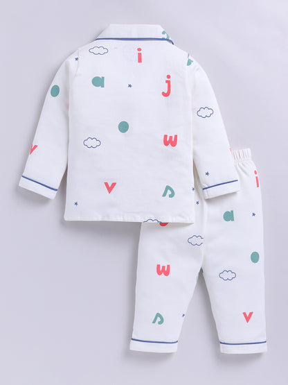 Off-white Cotton Typography Full Sleeve Night Suit