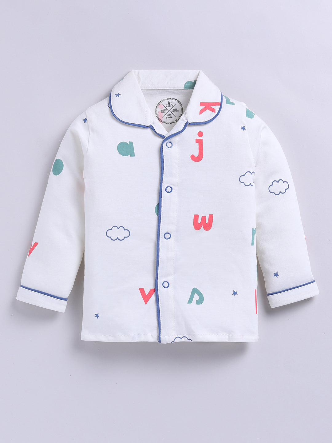 Off-white Cotton Typography Full Sleeve Night Suit