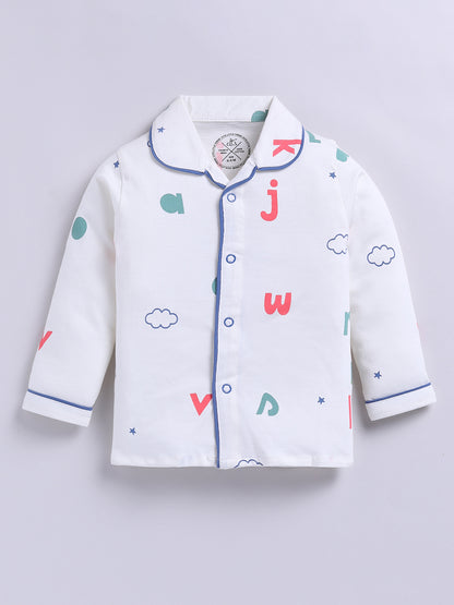 Off-white Cotton Typography Full Sleeve Night Suit