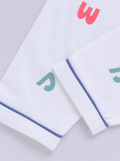 Off-white Cotton Typography Full Sleeve Night Suit