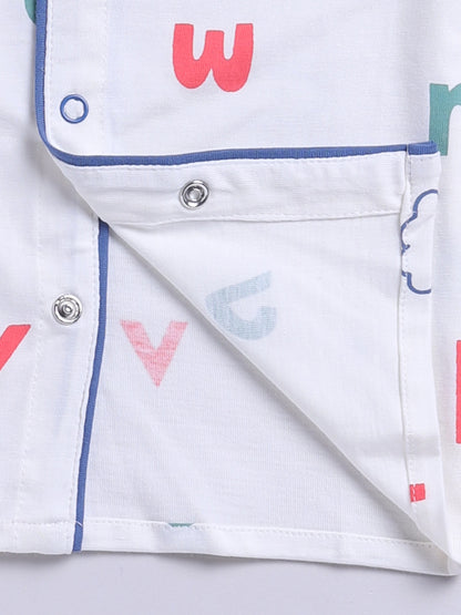 Off-white Cotton Typography Full Sleeve Night Suit