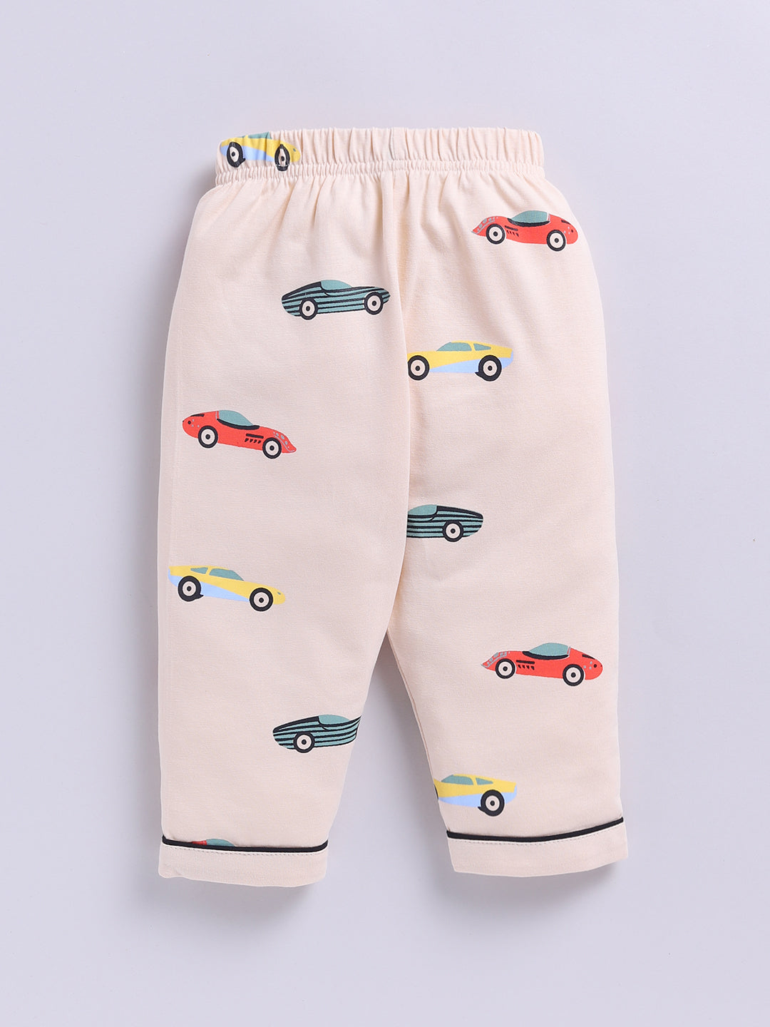 'Cars' Beige Cotton Knitted Full Sleeve Night Suit