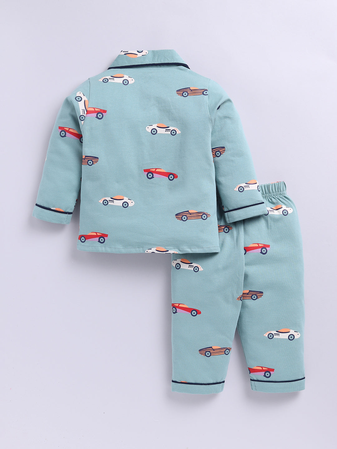 'Cars' Green Cotton Knitted Full Sleeve Night Suit