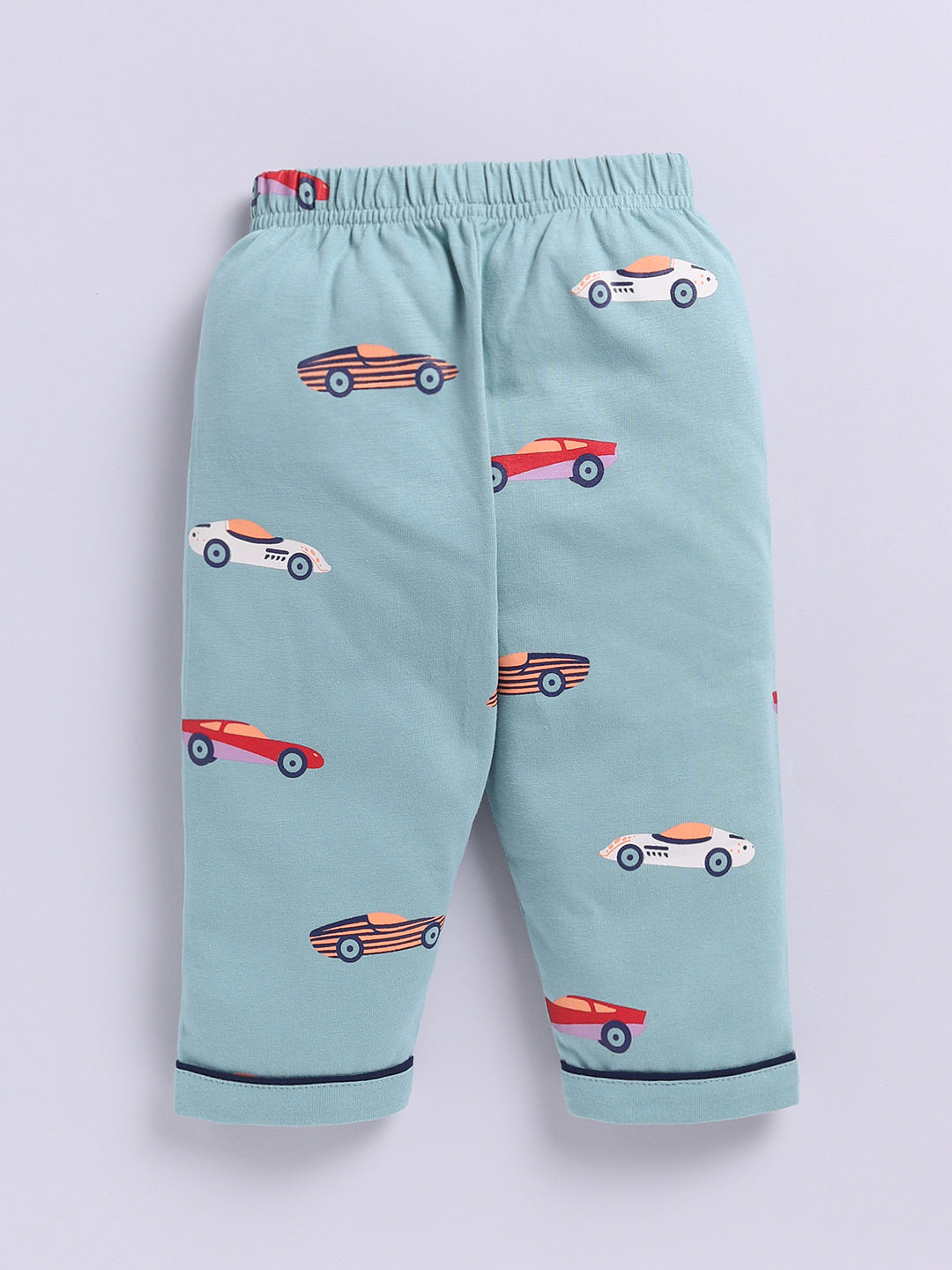 'Cars' Green Cotton Knitted Full Sleeve Night Suit