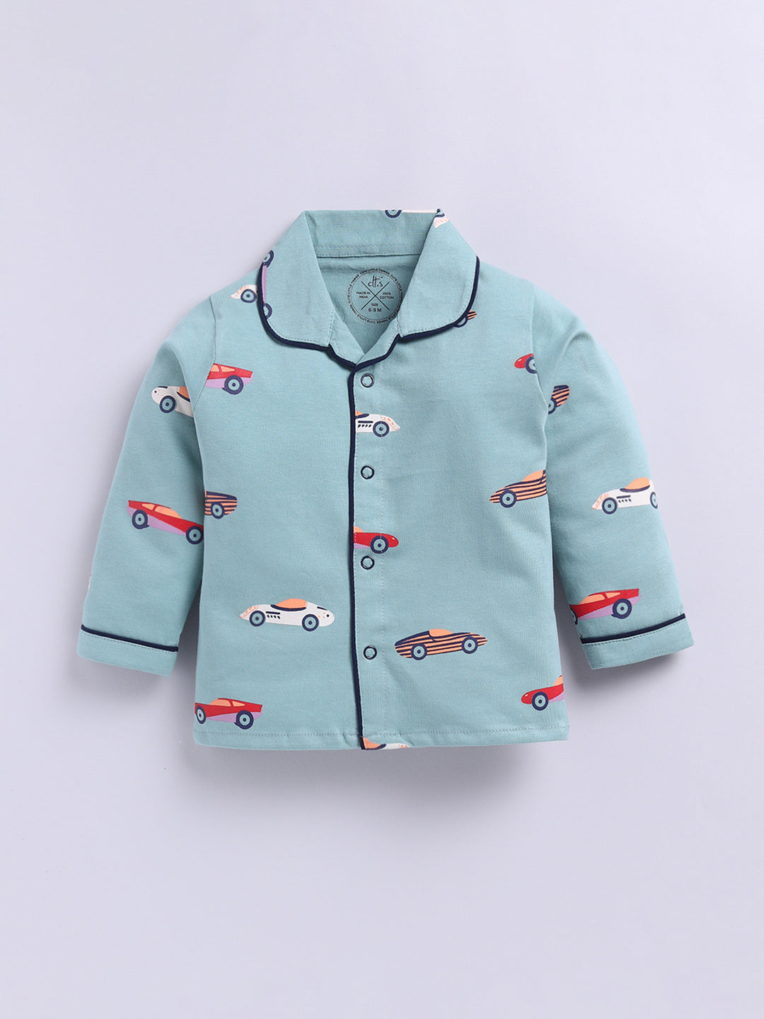 'Cars' Green Cotton Knitted Full Sleeve Night Suit