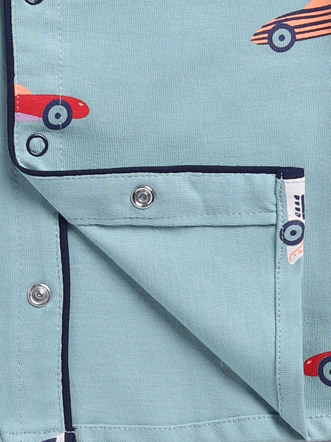 'Cars' Green Cotton Knitted Full Sleeve Night Suit