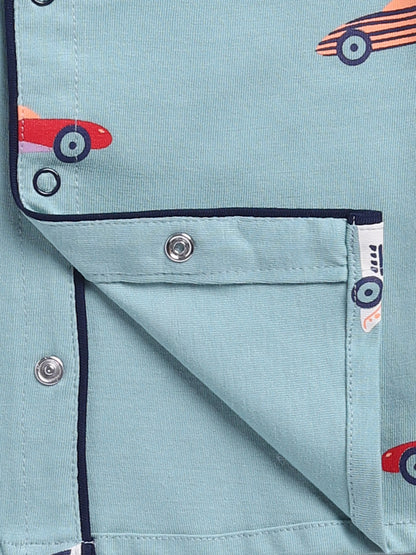 'Cars' Green Cotton Knitted Full Sleeve Night Suit